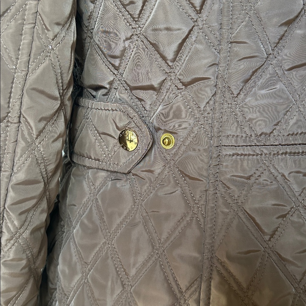 Michael Kors Light Brown Quilted Puffer Jacket Gold Accents Size M - Picture 5 of 14